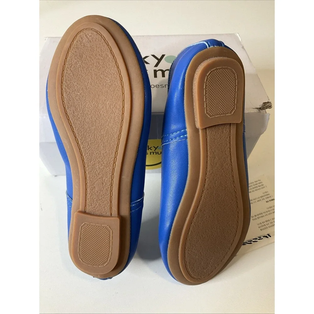 Girls Blue Leather Ballet Slip On Flat Shoes Bow Casual Party Toddler Kids US 10